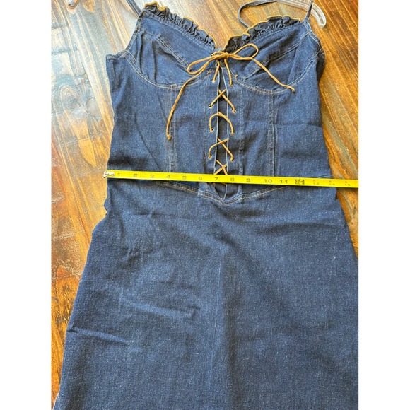 GAS CO Vintage Denim Corset Mini Dress Dark Wash Lace Up Western Blue Size 11 - Picture 3 of 11